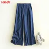 Tangada women loose denim jeans wid leg pants bow tie sashes pockets ladies casual stylish streetwear trousers mujer 2P08 210609