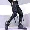 Hiphop Mannen Linten Cargo Broek Mode Harajuku 2020 Nieuwe Elastische Taille Casual Streetwear Mens Joggers Broek Zwart X0723