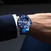 Vinnare Transparent Diamond Mechanical Watch Blå Rostfritt Stål Skelett Klocka Klockor Märke Lyx Business Luminous Male Clock