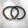 6mm black glass beads strands bracelet for women men handmade elastic acrylic letter flat bead charm pendant bracelets mother's day gifts wholesale