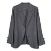 Kvinnor Suitjacka Vintage Koreansk stil Loose Lapel Oversized Ladies Grey Blazer Coats Kvinna Höst Outwear 210608