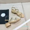 Sandalen zomer all-match parel pearl one word buckle mirror peep teen één woord met dikke hiel lage hielschoenen