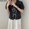 Korejpaa Dames Sets Zomer Koreaanse Chique Dames Zoete Retro Doll Neck Tie Bowknot Puff SHIRT Hoge Taille Losse Rok 210526