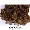 Kvinnor Chic Fashion Snake Print Ruffled Mini Dress Vintage High Neck Elastisk Midja Kvinna Klänningar Vestidos Mujer 210416