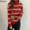 네 플로트 테르 테크 스트라이프 니트 풀오버 겨울 옷 패션 여성을위한 패션 대형 스웨터 Femme 한국어 니트 코트 210422