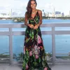 Frühling Sommer Sexy Casual Frauen Langes Kleid Hohe Taille V-ausschnitt Open Back Ärmellose Urlaub Strand Kleid Sling Print Roben Halter 210730