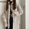 Ezgaga Corduroyヴィンテージシャツ女性春韓国人ターンダウンカラーカジュアルシャツ緩いソリッドポケット抜け出しのファッションBlusas 210430