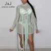 Jocoo Jolee femmes été maille Sexy haut Streetwear maigre à manches longues fesses robe cordon fête Club gaze solide 210518