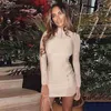 Summer Product Bodycon Bandage Dress Ladies Sexy Zipper Nude Long Sleeve Mini Club Celebrity Party 210525