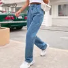 Zipper Fly High Waist Mom Jeans Autumn winter Solid Baggy Denim Pants Women Casual Wash Full Length Clothing Trousers 210510