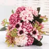 Ghirlande di fiori decorativi 15 capolini artificiali ortensie rosa bianca peonia matrimonio piccolo bouquet231W