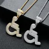 Wheelchair Handicap Sign Pendant Necklace Gold Silver Color Bling Cubic Zircon Men Hip hop Rock Jewelry305q