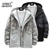 Men's Winter Warm Parkas Coat Autumn Casual Stand Collar Oversized Texture Printing Jacket Hood Thick Hat White Duck Down Parka 210811