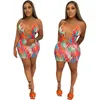 Casual Dresses RStylish 2021 Women Sexy Printed Hollow Out Metal Ring Connect Halter Backless Skinny Summer Party Clubwear Mini Dress