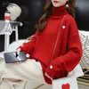 Höst och vinter Kvinnors Slitage Koreansk Loose High Collar Sweater Top Tjockat botten Pull Femme 11867 210521