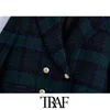 Women Fashion Double Breasted Tweed Cropped Blazer Coat Vintage Long Sleeve Female Outerwear Chic Vest Femme 210507