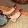 Designer Women Vintage Dress Shoes Square Toes Genuine Leather Chunky Heel Fashion Mixed Color Simplicity Lady Party Sandals