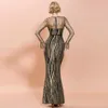 Mode Dames Zomerjurk Sexy Lange Mouw Gouden Pailletten Kant Maxi Avond Runway Club Party Outfit Lady 210423