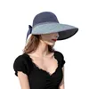 New Arrival Women Ladies Summer Large Wide Brim Sun Hat Foldable Roll Up Bowknot Decor Beach Visor Cap Outdoor Travel Cap2315365