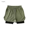 Męskie Siłownie Spodenki Spodenki Jogging Running Oddychające ćwiczenia fitness Double Layer Shirt Hidden-Pocket Casual Shorts X0705