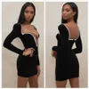 Gratis Chic Diamond-Edged Deep V Neck Dress Black Women Sexy Velvet Bodycon Club Evening Party Vestidos 210524