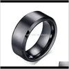 Drop entrega 2021 Anéis Mens 8mm Banda de Casamento Preto Puro Tungstênio Carbide Anel de Noivado para Homens Matte Jewelry Bagume Homme 9khtx