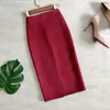 Autumn Winter Suede Skirt women PU Leather Multicolor Bag Hip Solid Color High Waist Slim Split One-Step Pencil 210619