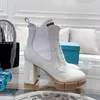 Luksusowy projektant Rhyton kobiety modne buty skórzane buty ze skóry bydlęcej kobieta kostki Biker platforma 9.5cm wysokie obcasy zimowe trampki