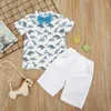 FOCUSNORM 2-7Y Summer Gentleman Infant Baby Boys Clothes Sets Flowers Print Short Sleeve Shirts Bow Tie Shorts X0802