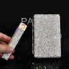 Crystal LED Light Car Ashtray Glänsande Diamant Cigarett Case Box Laddar Vindtät Plasma Lighter Slim för kvinnor