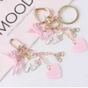 Cute Girls' Keychains Car Keys Key Chains Bag Decor Pink Rosette Rainbow Pendant Charms for Airpods for Samsung Galaxy Buds Gift H1011