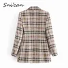 Snican 영국 스타일 여성 체크 무늬 트위드 자켓 코트 포켓 패션 사무실 숙녀 더블 브레스트 탑 캐주얼 outwear ZA 211106