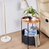 Bedroom Furniture Round Side Table with Storage Basket Small End Nightstand Fabric for Living Room Bedroom Home Office