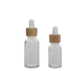 NEWClassic 15ml 30ml frost bottle clear glass dropper eye essential oil serum bottles with bamboo cap EWA64693