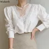 Süße Vintage Shirts Wome Koreanische Chic Spitze Patchwork Blusas De Mujer Temperament Blusen Frauen Elegante Weiße Tops 95033 210519