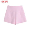 Tangada المرأة الأنيقة الوردي تويد السراويل سستة جيوب الإناث الرجعية عارضة السراويل pantalones be521 210609