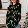 カジュアルな葉のクリスマスセーター冬の黒い暖かい女性のプルオーバーストリートファッションラウンドネックニット210414