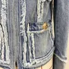 HIGH STREET Fashion Designer Stylish Jacket Women's Lion Buttons Tassel Fringed Denim 210521