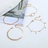 Strands z koralikami Lxy-W Vintage Fashion Gold Geometryczne koraliki Olive Liść Faux Pearl Pendant Set Bransoletka dla kobiet biżuteria wielopoziomowa Boho