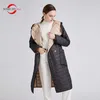 現代の佐賀の女性のコート秋の薄い綿の埋め込まれた春の長いジャケットフード付きパーカー女性キルティングワンサイズ211013