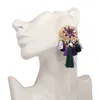 Bohemain Crystal Fringe Örhängen för Kvinnor Flower Tassel Drop Earring Statement Smycken