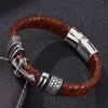 Kvalitet vintage män smycken brun flätat läder kors armband rostfritt stål magnetiska lås Mens handgjorda armband Bangle7969639