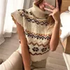 Kobiety Sweter Wiosenny Kamizelka z dzianiny Bez rękawów Turtleneck S Poullover Kobieta Jumper 210430