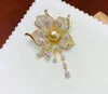 Cubic Zirconia 24 K Gold Plated Flower Brooch Pin