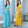 Korean Fashion Dress Beach Skirt O-Neck Chiffon Female Long Slim Ankle-Length es Bohemian Shirring Woman Clohting 210604