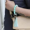 Silikon Kärlek Pärlor Strand Tassel Charm Armband Key Rings Wrap Wristband Keychain Hänger Mode Smycken