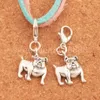 Engelska Bulldog Dog Pet Charms Clasp European Lobster Trigger Clip on Beads Mic 13x31mm Antik Silver C108 Smycken Resultat Komponenter 100st / Lot