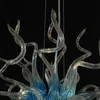 青い澄んだカラーペンダントランプ手ブローのガラスクリスタルシャンデリアノルディックスタイルLED光源24 44インチ