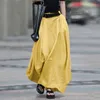 Летняя длинная юбка Женщины плюс размер 5XL старинные эластичные высокие талии сплит подол карманы мягкие свободные твердые a-линия юбки бешеный 210621