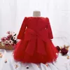 2019 vestido para menina manga longa Batismo branco vestidos bebê menina 1 ano desgaste de aniversário criança criança laço batismo bola vestido k1 q0716